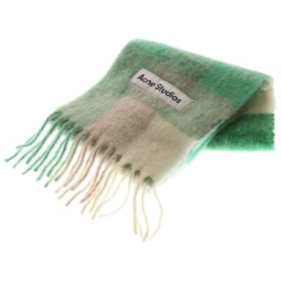 ロゴ モヘアチェック マフラー CA0084 グリーン/グレー Aランク