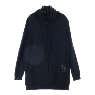 Y NOT クロスパッチ付きカシミアニットロングパーカー ブラック Bランク