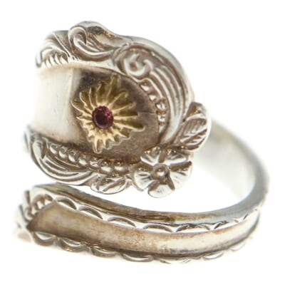 R-57a 太陽神トルマリン付き スプーンリング小 シルバーゴールド Aランク