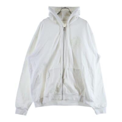 WWW.CHROMEHEARTS.COM ZIP UP HOODIE オンライン限定 ホースシューバックプリントジップアップフーディーパーカー ホワイト Bランク
