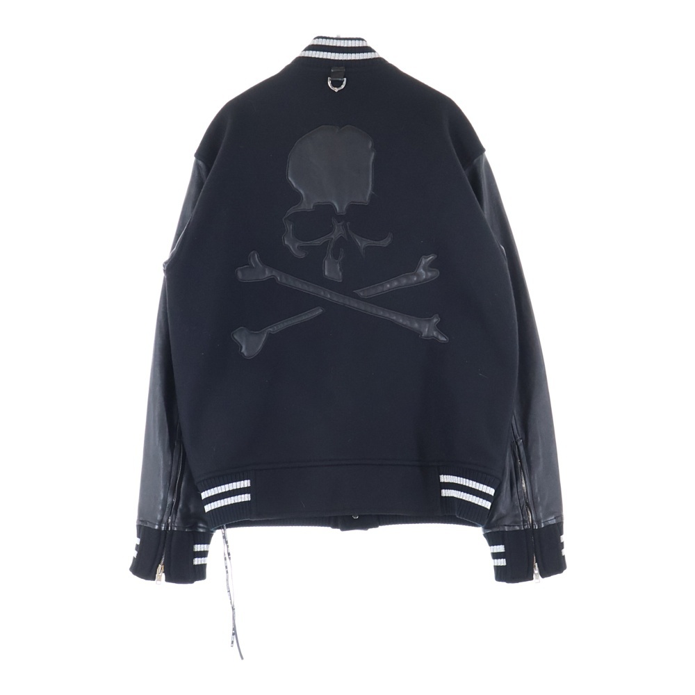 WORLD LEATHER VARSITY JACKET バックスカル袖レザー切替カシミヤジャケット スタジャン MW18S01-BL005 ブラック Aランク
