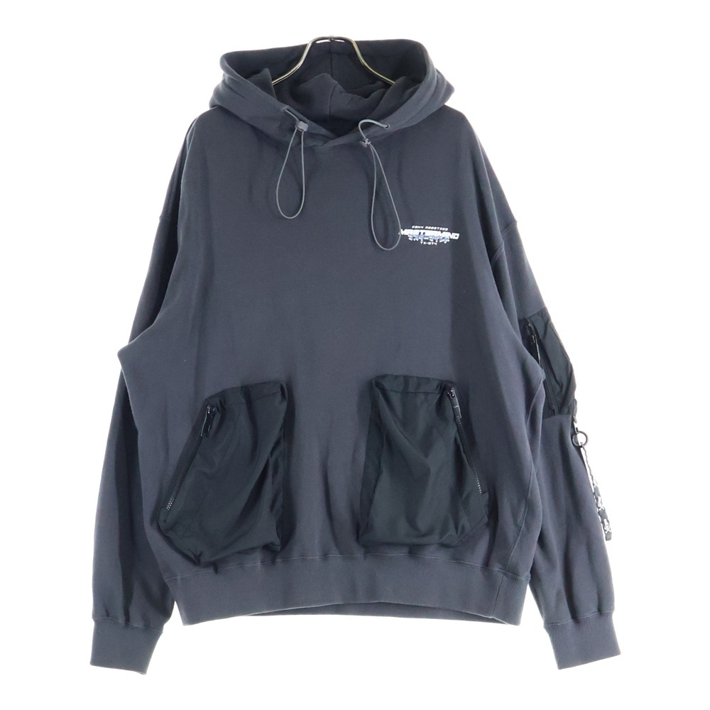 ×C2H4 Skull Print Zip Pocket Hoodie スカルポケットプルオーバーフーディーパーカー グレー Bランク