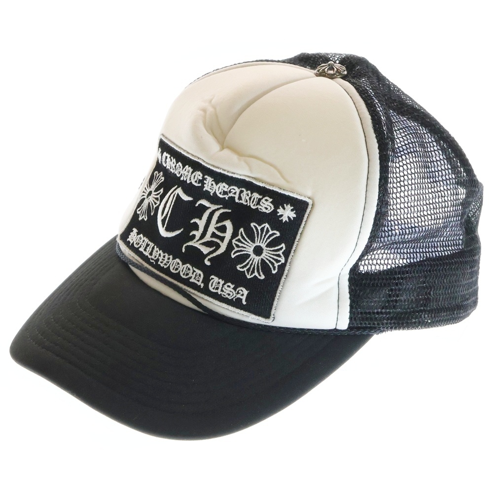 OLD TRUCKER CAP CHパッチ クロスボールメッシュトラッカーキャップ 帽子 ホワイト/ブラック Bランク