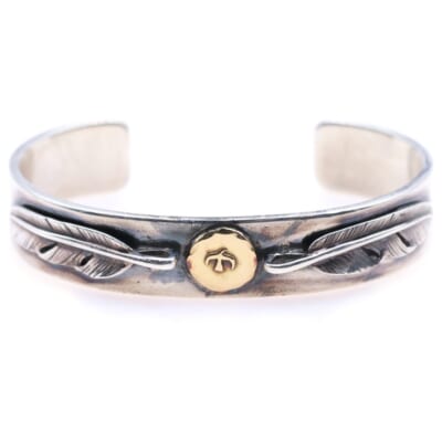 SV小フェザー付き平打ちブレス バングル S シルバー/ゴールド Bランク