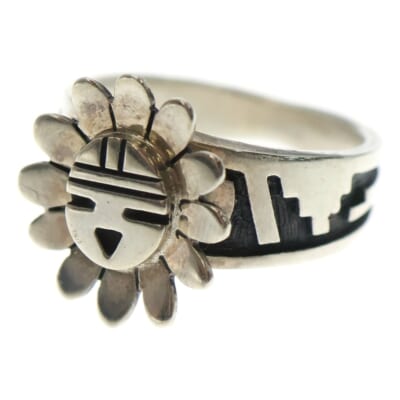 ホピ族 オーバーレイ サンフェイス リング シルバー Bランク