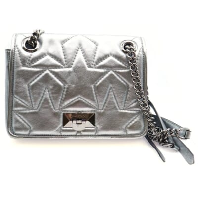 ヘリア スターキルティング ショルダーバッグ シルバー レザー Bランク