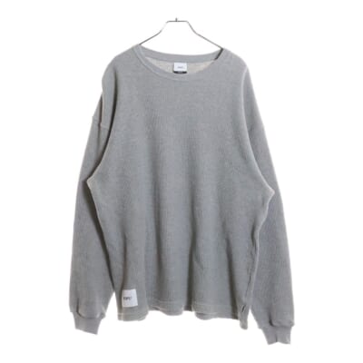 23AW WAFFLE LS COTTON SIGN コットンワッフル クルーネック 長袖Tシャツ カットソー グレー 232ATDT-CSM17 Bランク