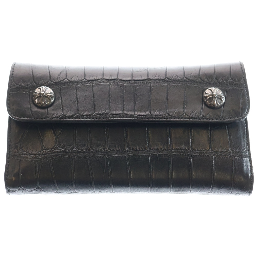 WAVE ALLIGATOR ウェーブアリゲーター クロスボールボタン レザーウォレット 長財布 ブラック Aランク