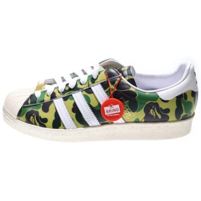 ×A BATHING APE BAPE SUPERSTAR 80s GREEN CAMO ア ベイシング エイプ スーパースター レザーローカットスニーカー グリーン US9.5/27.5cm GZ8981 Sランク