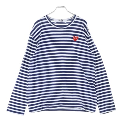 AD2022 ハート刺繍 ボーダー コットン 長袖Tシャツ カットソー ネイビー/ホワイト AZ-T010 Bランク