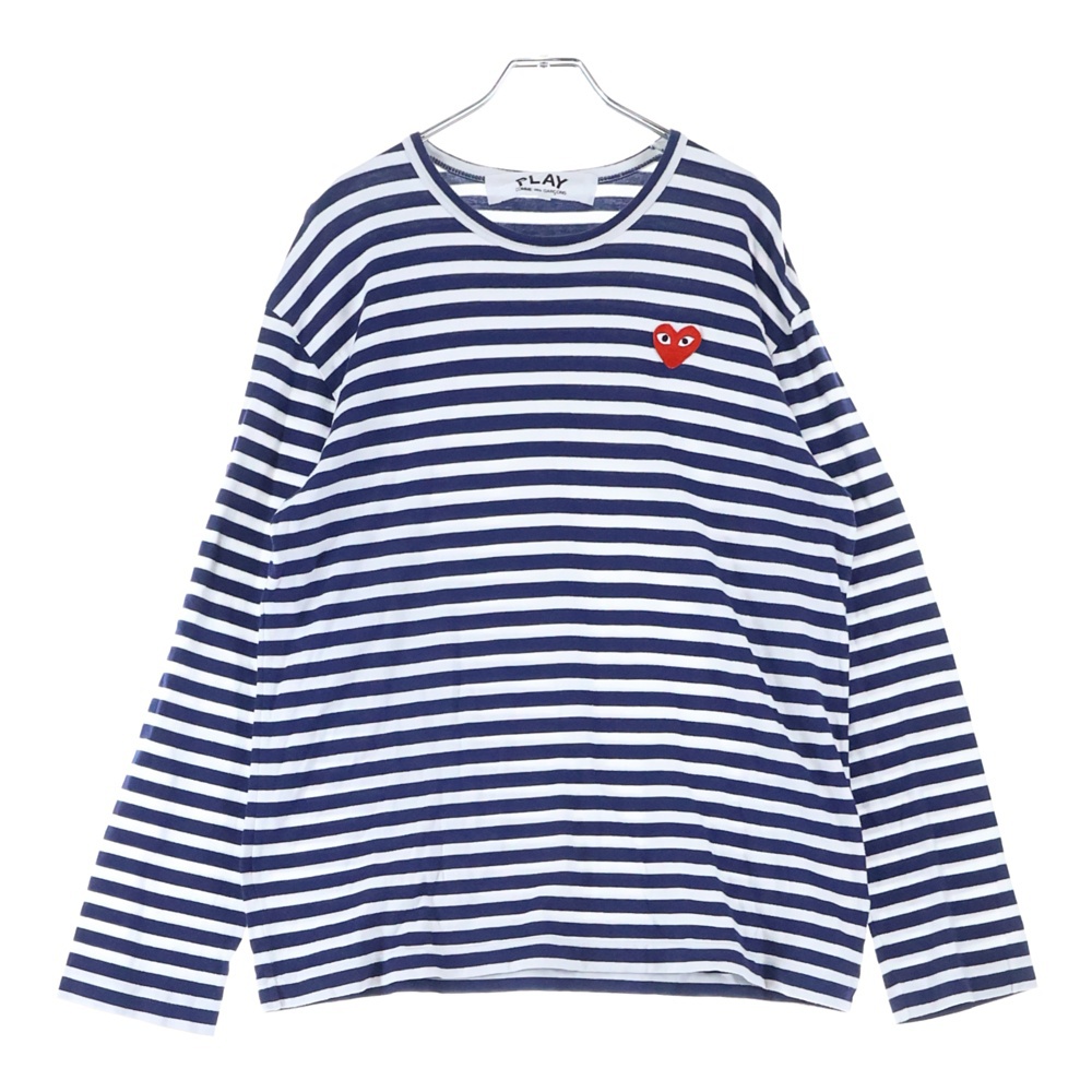 美品 コムデギャルソンコムデギャルソン AD2022 長袖 ペプラム カットソー プレイコムデギャルソン AD2022 ハート刺繍 ボーダー コットン 長袖T