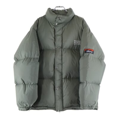 ×NANGA DOWN JACKET TYPE-1 ナンガ ロゴ刺繍 ジップアップ ダウンジャケット カーキ 23B76 Bランク