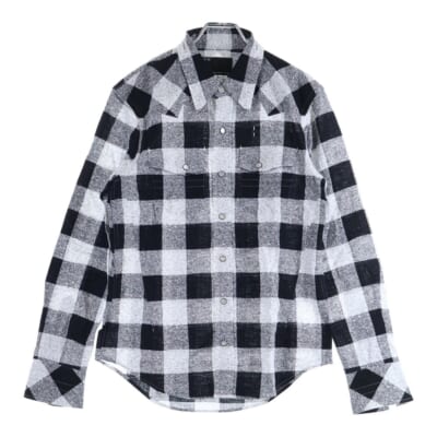 チェック柄 コットン 長袖ウエスタンシャツ ブラック/ホワイト Bランク