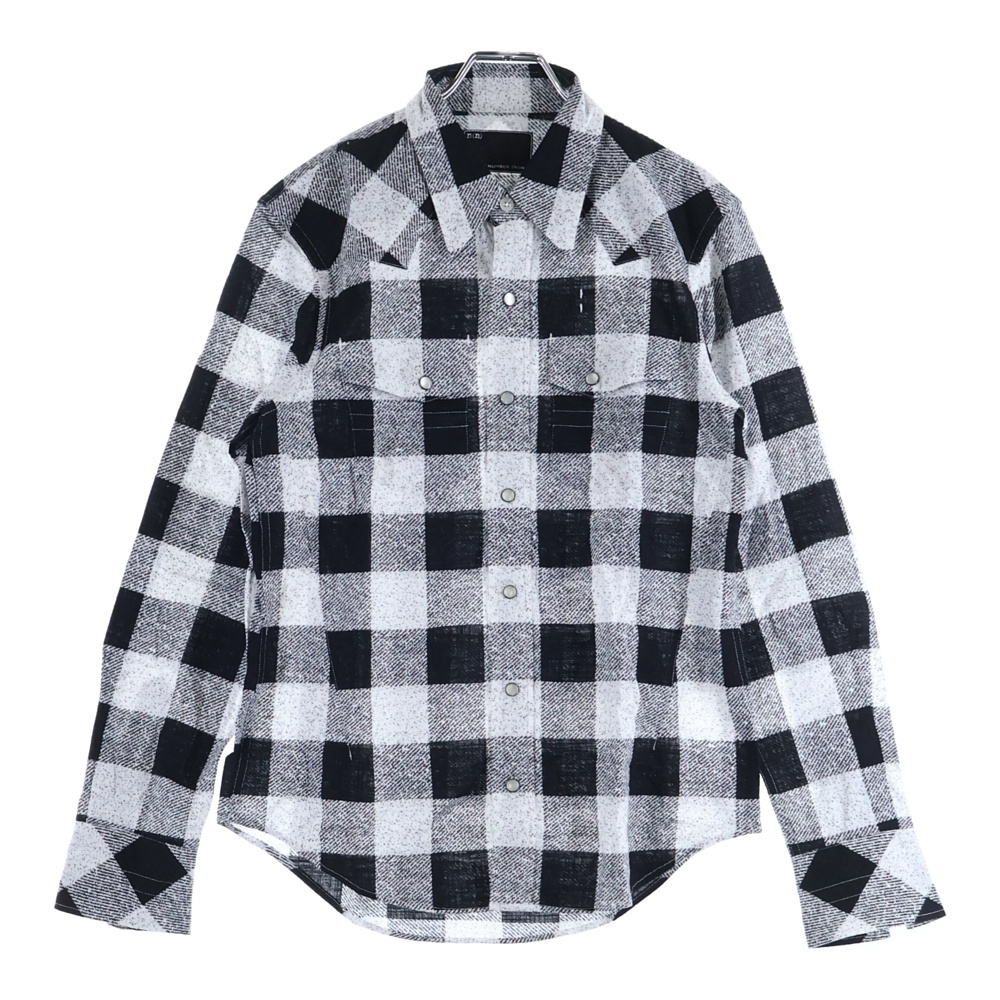 チェック柄 コットン 長袖ウエスタンシャツ ブラック/ホワイト Bランク