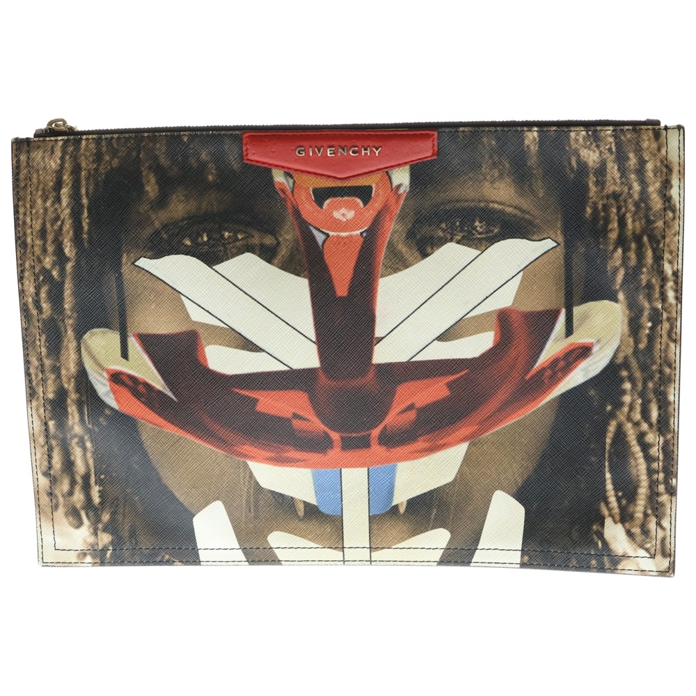 Antigona Robot Himba Print Clutch ロポットフェイスプリント レザークラッチ セカンドバッグ マルチカラー Bランク
