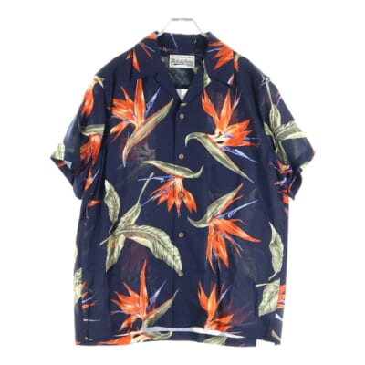 18SS BIRD OF PARADISE S/S HAWAIIAN SHIRT バード オブパラダイス 極楽鳥 半袖ハワイアン アロハシャツ ネイビー Bランク