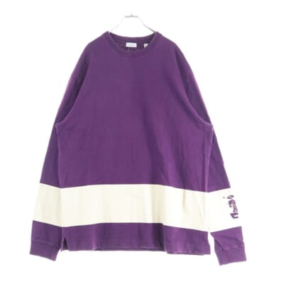 袖ロゴ クルーネック長袖Tシャツ カットソー パープル/ホワイト 8091890 Bランク