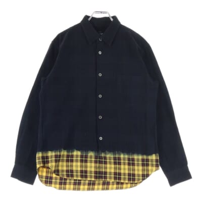 AD2010 バイカラー コットン チェック 長袖シャツ ブラック/イエロー 1D-B215 Bランク