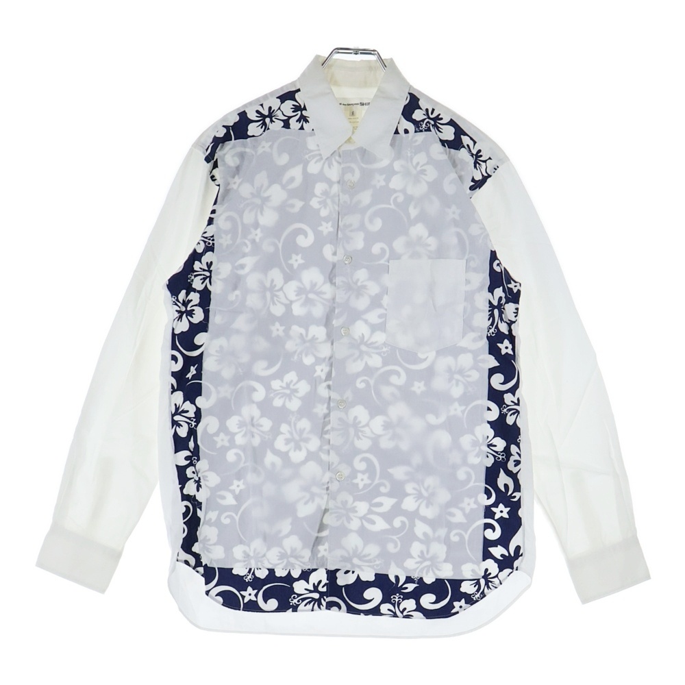 コムデギャルソンシャツ 11SS フラワー 切替 長袖 シャツ ホワイト