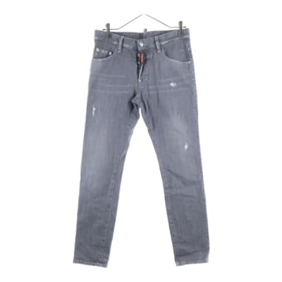 20AW ボタンフライ ダメージ ストレート スキニー スリム デニムパンツ グレー S74LB0786 Bランク