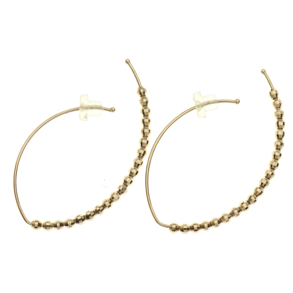 14KYG バナナフープ カットビーズ ピアス イエローゴールド レディース Bランク