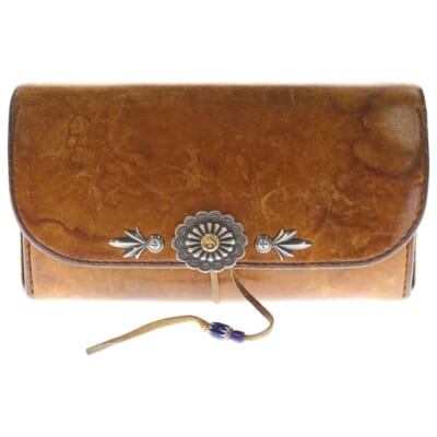 K18付きフラワーコンチョ 三つ折り長財布 レザーウォレット ブラウン Bランク