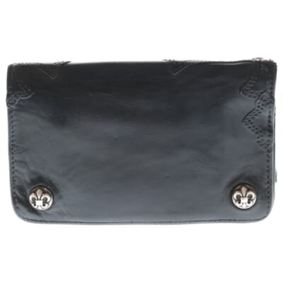 1ZIP 1ジップ BSフレアボールボタン クロスパッチ レザーウォレット 財布 ブラック Bランク