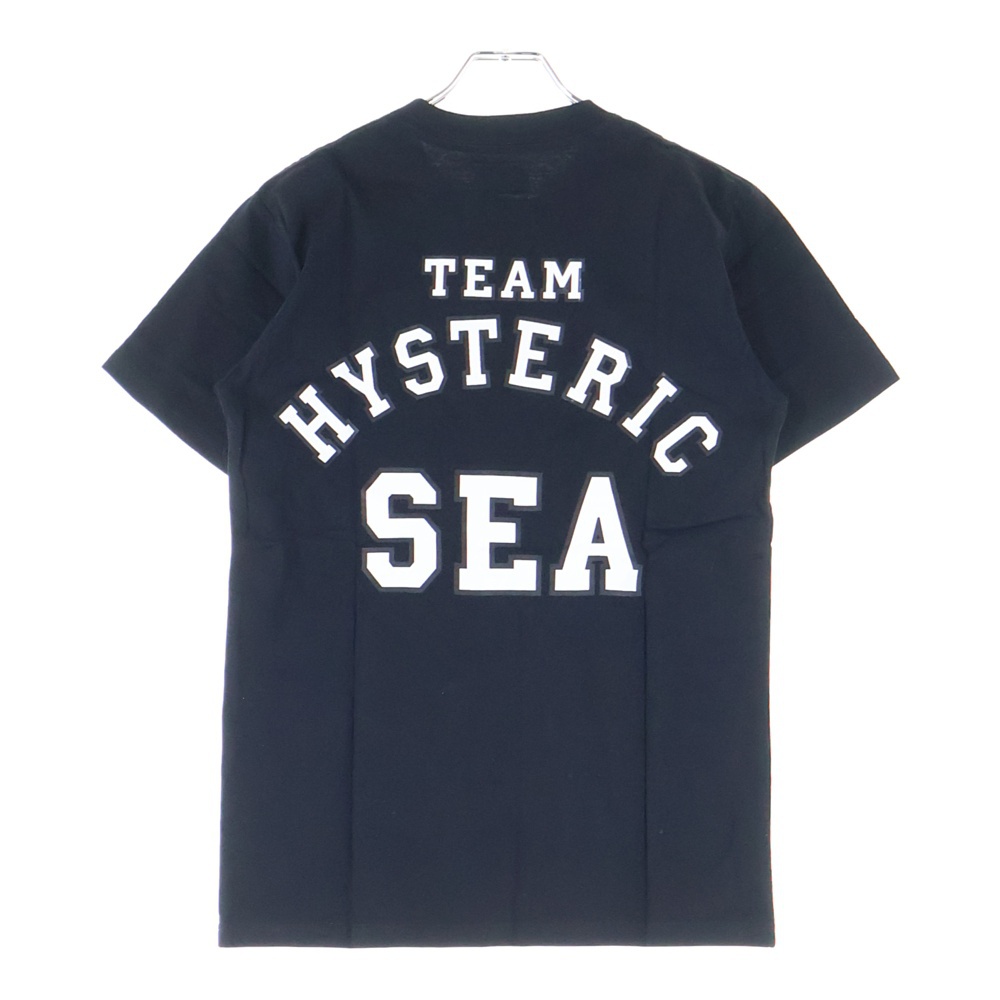 20AW ×WIND AND SEA ウィンダンシー ロゴプリント クルーネック半袖Tシャツカットソー ブラック WDS-HYS-3-08 Sランク