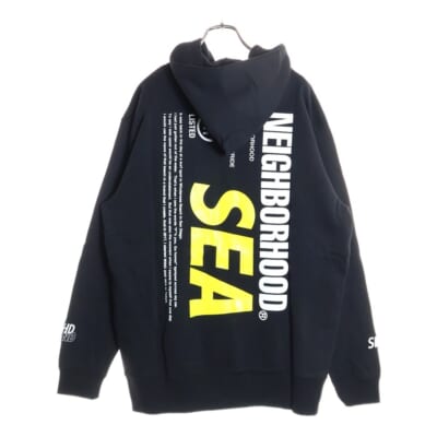×WIND AND SEA C-HOODED LS ネイバーフッド Cフーデッド ロゴ プリント プルオーバー スウェット パーカー ブラック 201ELWSN-CSMO1S Sランク