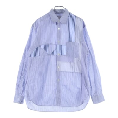パッチワーク ロングスリーブ ストライプシャツ ブルー SH-01 Bランク