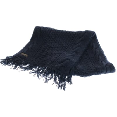 ウールケーブルニットマフラー ストール ネイビー Bランク
