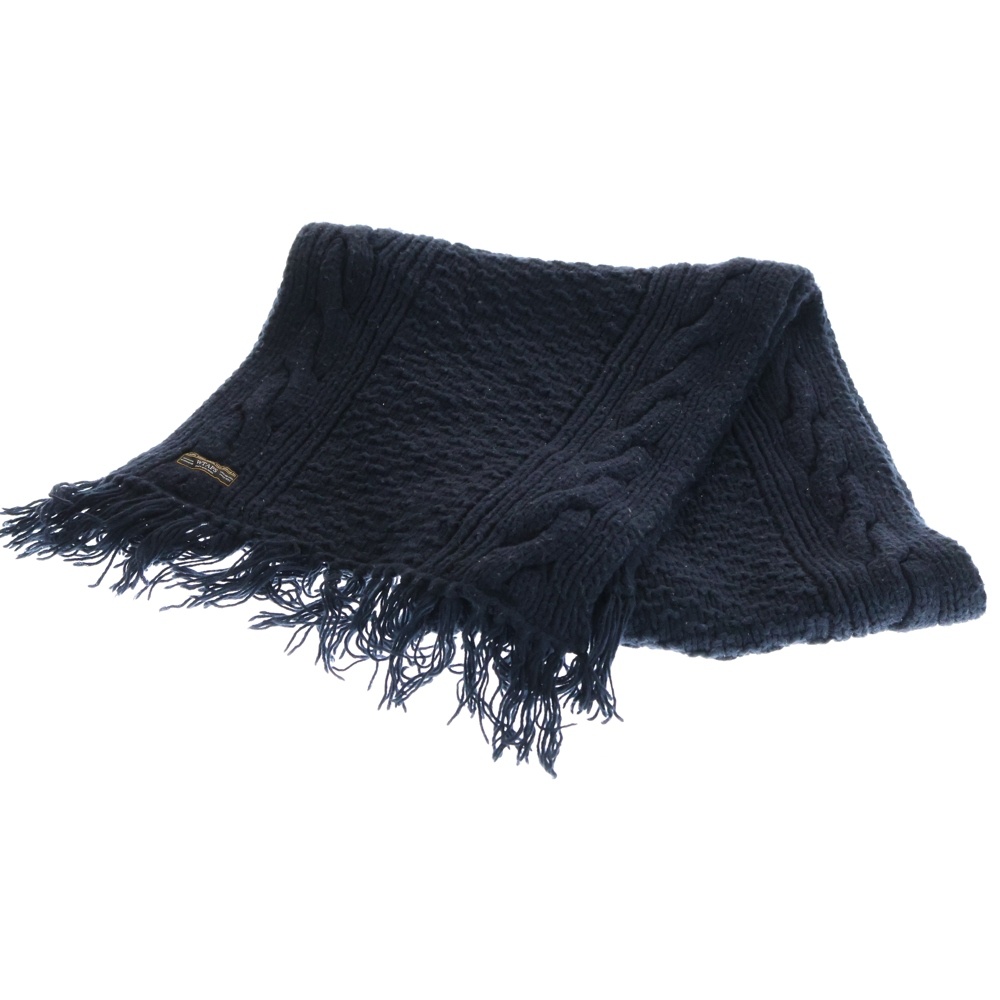 ウールケーブルニットマフラー ストール ネイビー Bランク