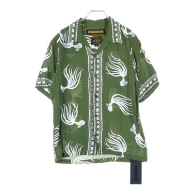 18SS OTHA FISH.ALOHA/R-SHIRT.SS アザフィッシュ総柄 半袖レーヨンアロハシャツ グリーン/ホワイト Sランク