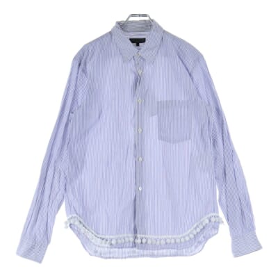 13AW AD2013 コットン ストライプ 裾フリルデザイン 長袖シャツ ブルー PL-B009 Bランク