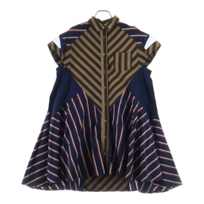 18SS クレイジーパターン チェック柄 メッシュ切り替え 半袖ワンピース レディース ネイビー/ブラウン 18-04136 Bランク