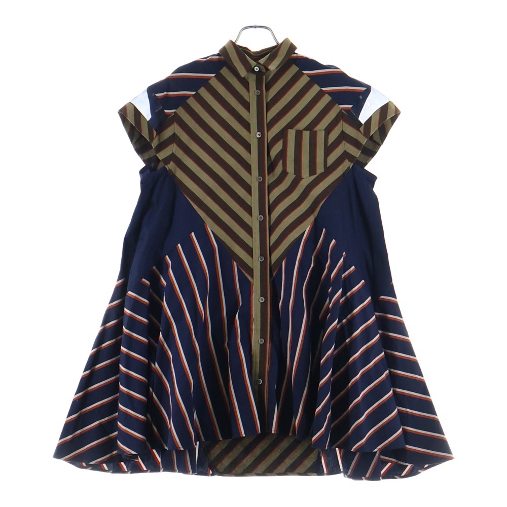 18SS クレイジーパターン チェック柄 メッシュ切り替え 半袖ワンピース レディース ネイビー/ブラウン 18-04136 Bランク