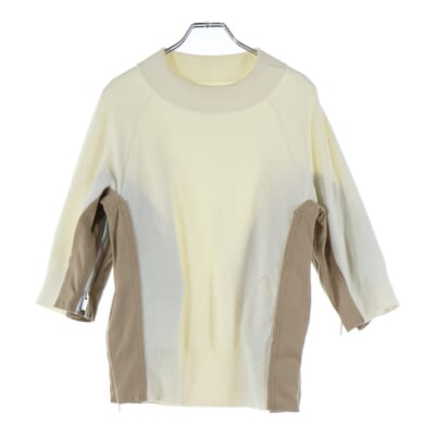 18SS 変形ドッキング サイドジップ モックネック 七分袖 ニット セーター レディース ホワイト 18-03642 Bランク