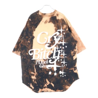 CRY BITCH TEE クライビッチ バックプリント ブリーチド クルーネック 半袖Tシャツ カットソー オレンジ/ブラウン Bランク