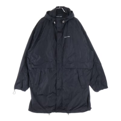 ロゴプリント ポリエステル フーデッド ロングコート ブラック Bランク