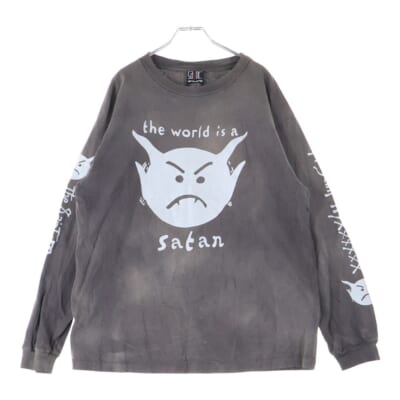 21AW LS TEE SATAN VINTAGE加工 サタンプリント クルーネック 長袖Tシャツ カットソー チャコールグレー SM-A21-0000-025 Bランク