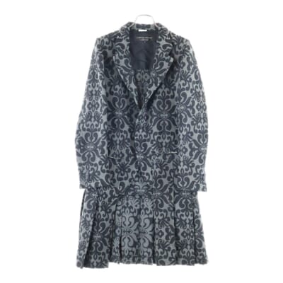 13AW AD2013 総柄 プリーツ ロングボタンジャケット ブラック/グレー PL-J062 Bランク