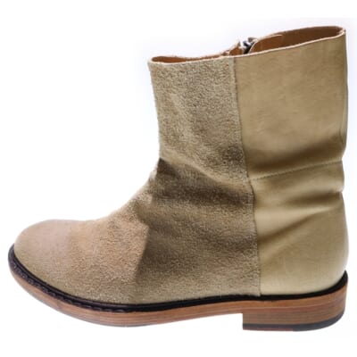 ロゴデザイン金具 サイドジップ スエード ショートブーツ ブラウン Bランク