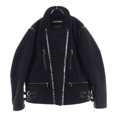 19AW RIDERS FM E-JKT マルチポケット ベルト付き ロゴデザインジップアップ ムートンライダースジャケット ブラック 192PPNH-JKM06 Bランク
