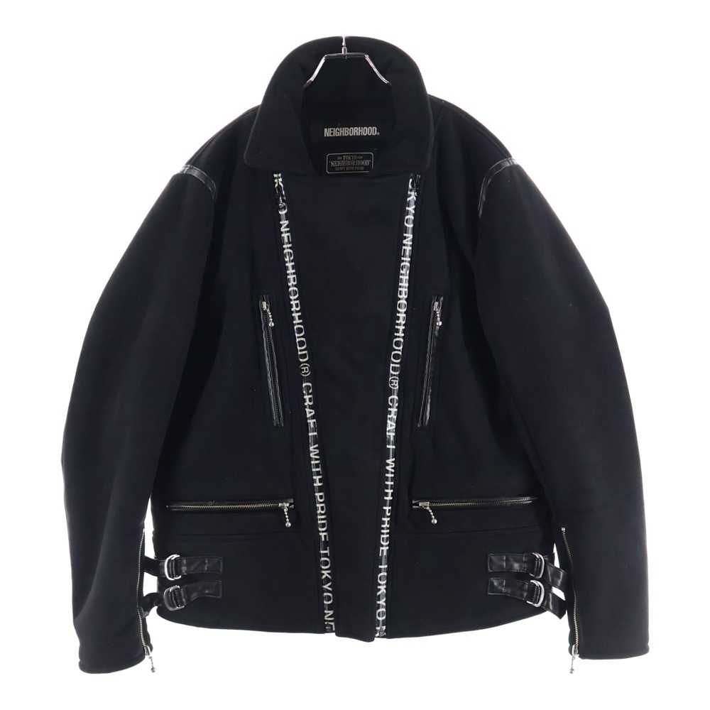 19AW RIDERS FM E-JKT マルチポケット ベルト付き ロゴデザインジップアップ ムートンライダースジャケット ブラック 192PPNH-JKM06 Bランク