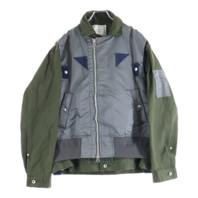 22AW NYLON TWILL MIX BLOUSON ナイロン ツイル ミックス マルチポケット ジップアップ ボンバージャケット グレー/カーキ 22-02825M Aランク