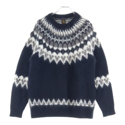 19AW MOHAIR NORDIC CREW NECK モヘヤ混 ノルディックウールニットセーター ブラック BN-19FM-046 Bランク