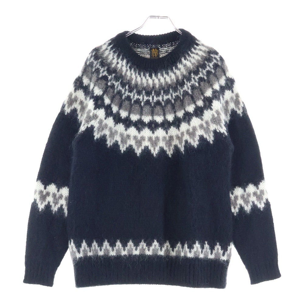 19AW MOHAIR NORDIC CREW NECK モヘヤ混 ノルディックウールニットセーター ブラック BN-19FM-046 Bランク