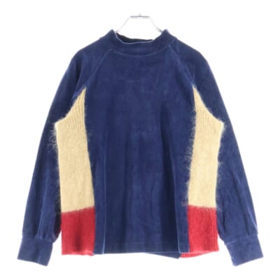 18AW ローゲージニット切り替え モックネック コーデュロイ トップス セーター レディース ネイビー SUV1801 Bランク