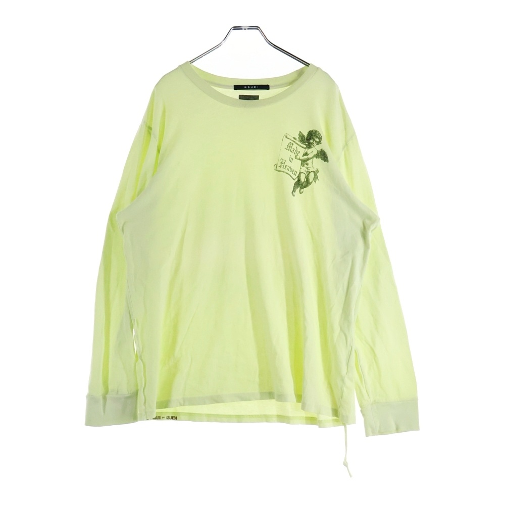 エンジェルプリント クルーネック ロングスリーブカットソー 長袖Tシャツ グリーン Bランク