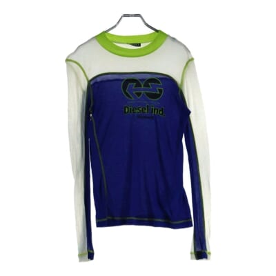 T-ANTO MAGLIETTA フロントプリント モックネック 長袖Tシャツ カットソー レディース ブルー/ホワイト A06578 Bランク